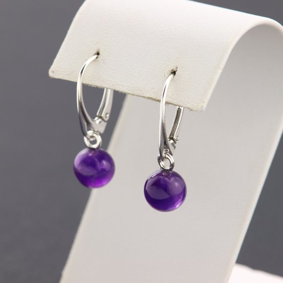 Silver (925) earrings with purple natural amethyst, diameter 8mm - Picture 10 of 12